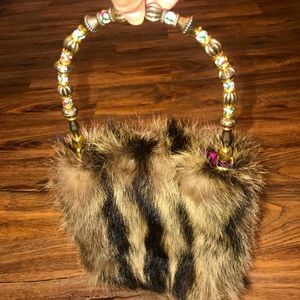 Vintage Fur Handbag with beautiful beaded handle